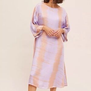 NORBLACK NORWHITE LAVENDER TIE-DYE 3/4 SLEEVE CUPRO BLEND DRESS NWT $198